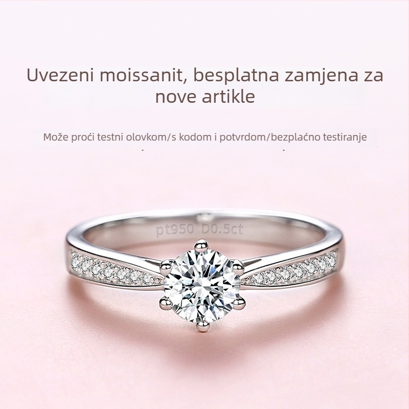 Prsten od srebra 925 s moissanitom D‑boje, mikro pavé, 1 ct za prosidbu