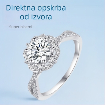 Prsten s moissanitom za žene, prilagodljivi dizajn, oblik cvijeta šljive, mikro ugradnja kamenja, srebro 925