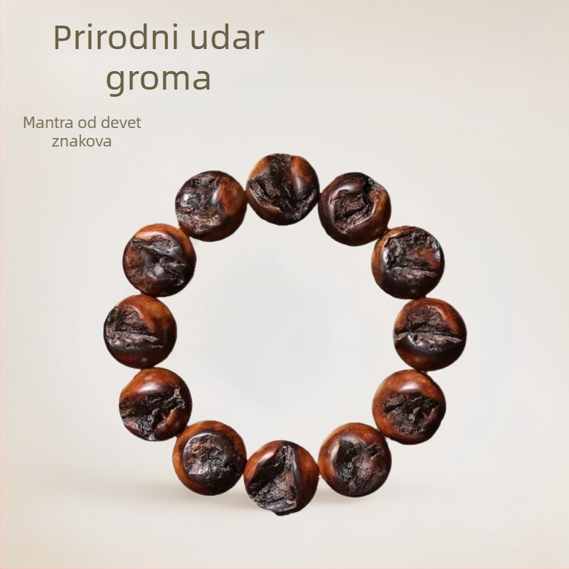 Unisex narukvica od drveta s mantrom od devet znakova i perlicama Svetog Pisma