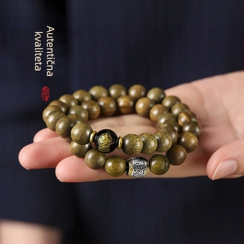 Zlatni Nanmu dvostruka narukvica od kuglica, 12 mm, budistički molitveni perle s dvanaest kineskih zodijaka, unisex