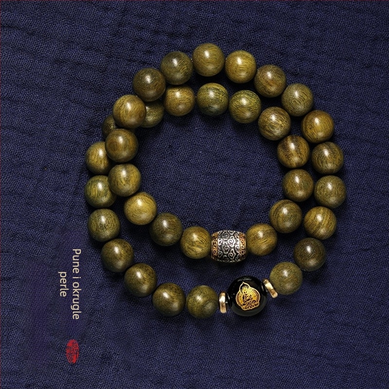 Zlatni Nanmu dvostruka narukvica od kuglica, 12 mm, budistički molitveni perle s dvanaest kineskih zodijaka, unisex