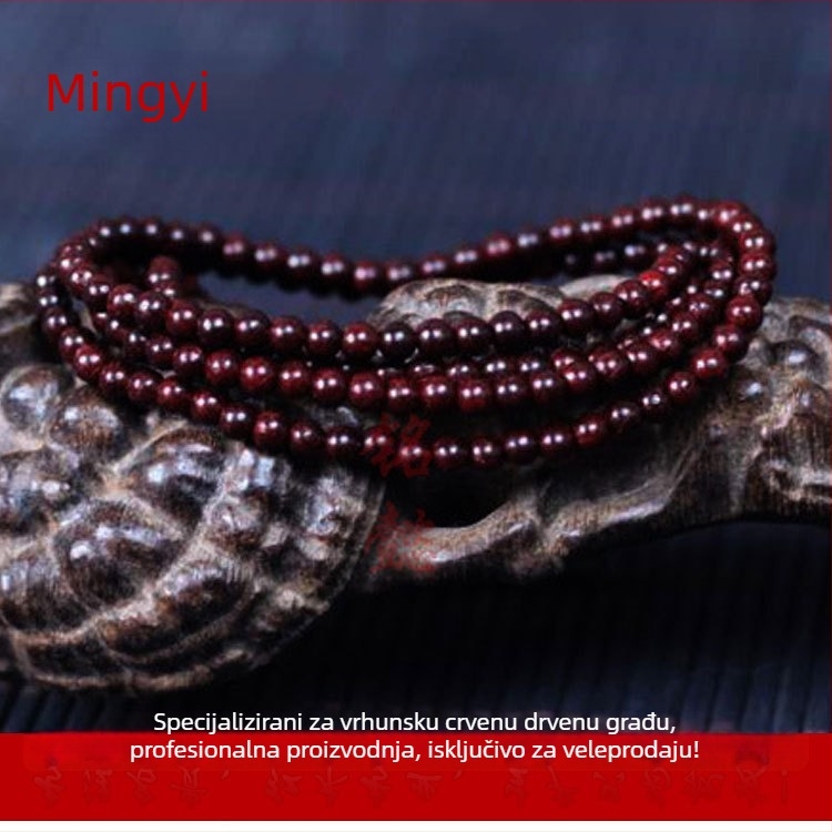 Narukvica od lobularnog crvenog sandalovog drva, 216 perlica, unisex stil nacionalnog duha, Ming Yi branda, mogućnost prilagodbe