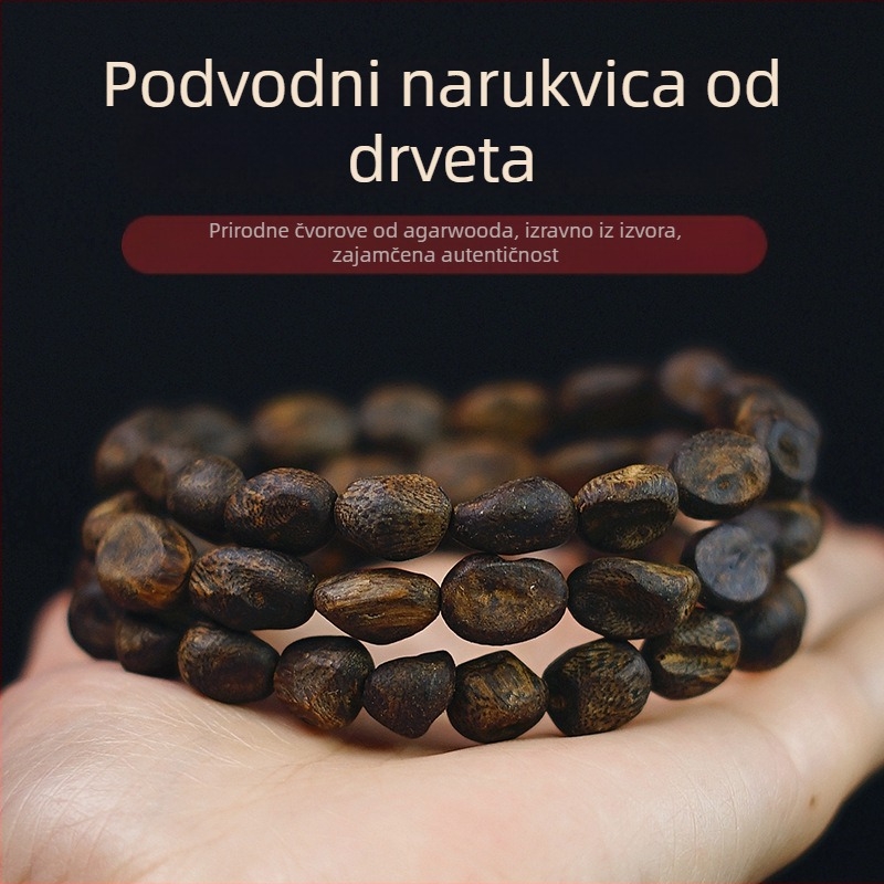Narukvica od agarwooda, starog materijala, s prepoznatljivim ožiljcima, unisex, ručna izrada.
