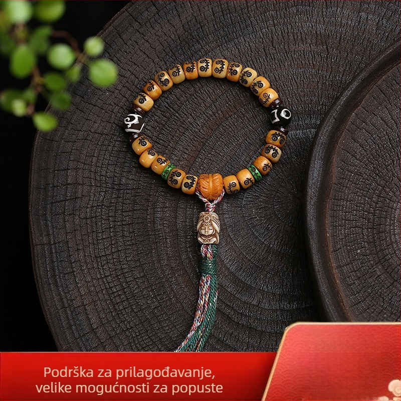 Narukvica od kamilje kosti, novi kineski stil, geometrijski oblik, ručno izrađene perle, 30 perli