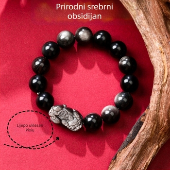 Narukvica od obsidijana Pixiu – unisex, gravirana, set od 16 komada, Novi kineski stil, tema zodijaka