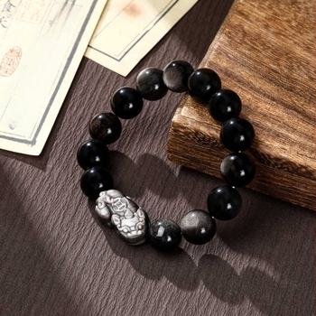 Narukvica od obsidijana Pixiu – unisex, gravirana, set od 16 komada, Novi kineski stil, tema zodijaka