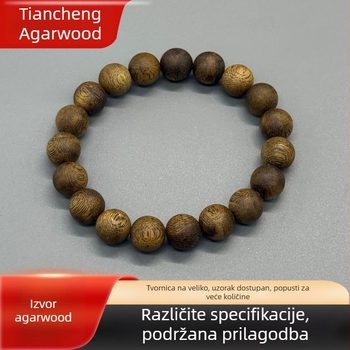 Narukvica od agarwooda, elegantna, ručna izrada, prirodni, polirani drveni Buddha perle