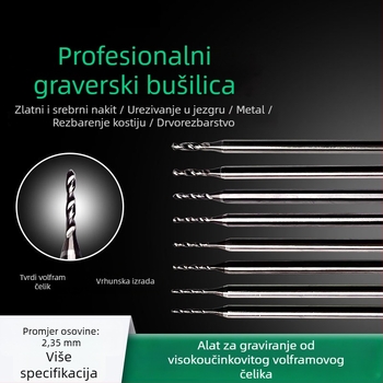Vijak od volframskog čelika za bušenje i proširivanje rupa u nakitu (zlatno i srebro), jantar, pčelinji vosak, budističke perle; spiralno bušenje za drvo i metal