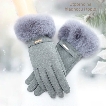 Ženske rukavice DERONG od imitacije zajče dlake, zimski topli, protuklizni, otporni na vjetar, za vožnju biciklom