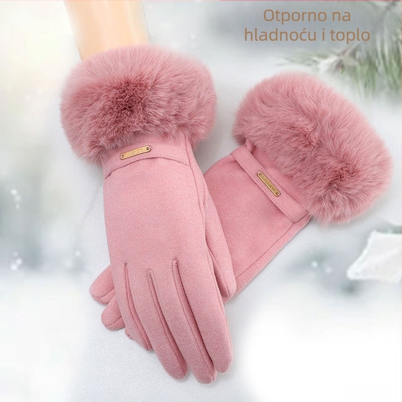Ženske rukavice DERONG od imitacije zajče dlake, zimski topli, protuklizni, otporni na vjetar, za vožnju biciklom