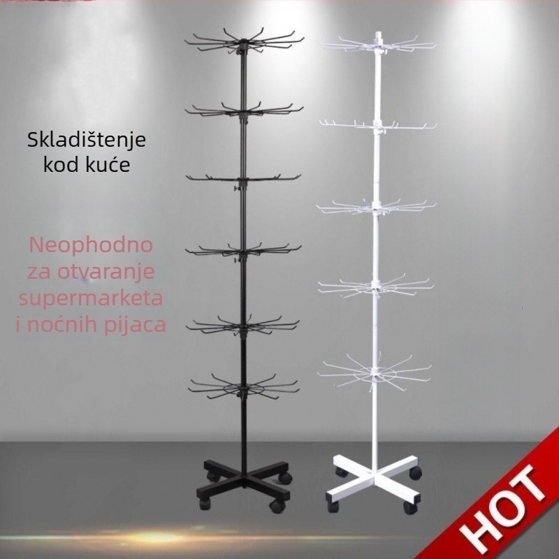 Metalni podni okretni izložbeni stalak za čarape, ključeve, nakit i ogrlice, 3-5 slojeva