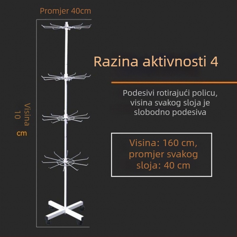 Metalni podni okretni izložbeni stalak za čarape, ključeve, nakit i ogrlice, 3-5 slojeva