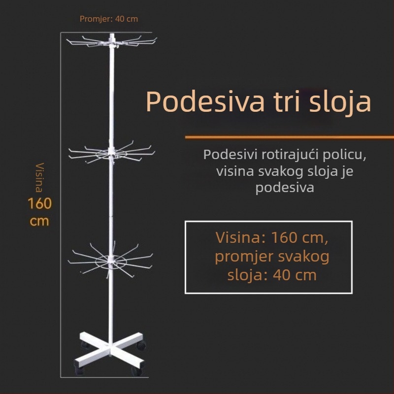 Metalni podni okretni izložbeni stalak za čarape, ključeve, nakit i ogrlice, 3-5 slojeva