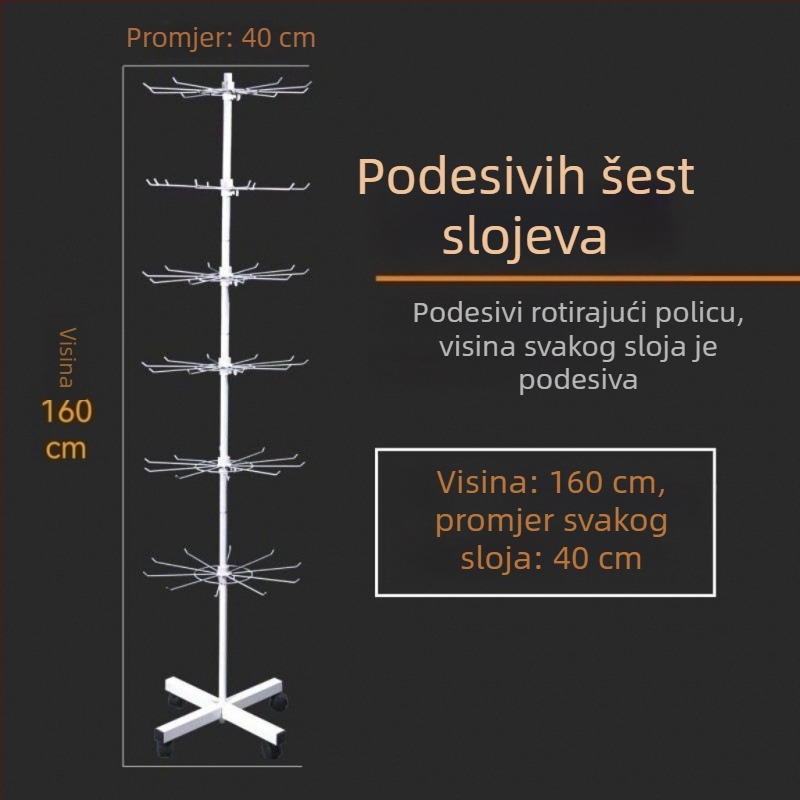Metalni podni okretni izložbeni stalak za čarape, ključeve, nakit i ogrlice, 3-5 slojeva