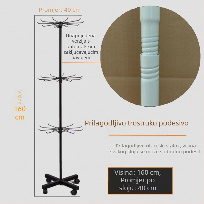 Metalni podni okretni izložbeni stalak za čarape, ključeve, nakit i ogrlice, 3-5 slojeva