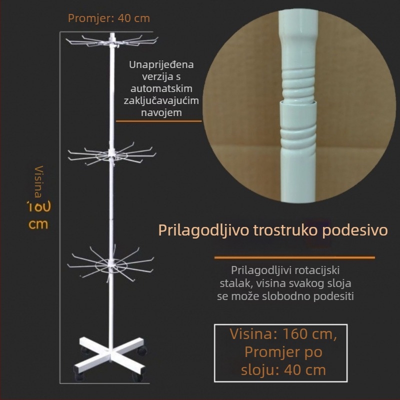 Metalni podni okretni izložbeni stalak za čarape, ključeve, nakit i ogrlice, 3-5 slojeva