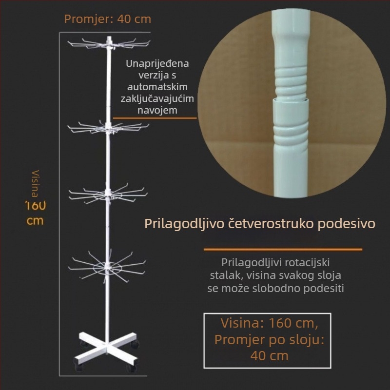 Metalni podni okretni izložbeni stalak za čarape, ključeve, nakit i ogrlice, 3-5 slojeva