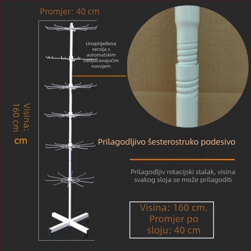 Metalni podni okretni izložbeni stalak za čarape, ključeve, nakit i ogrlice, 3-5 slojeva
