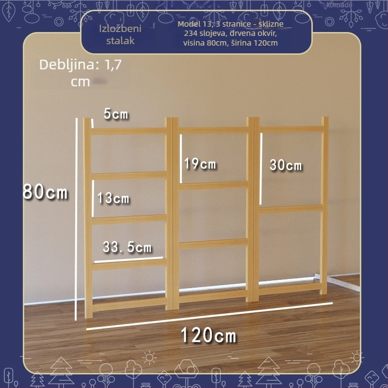 Drveni stalak za izložbu dječjih radova, s tri razine, umjetnički stil, proljeće 2025