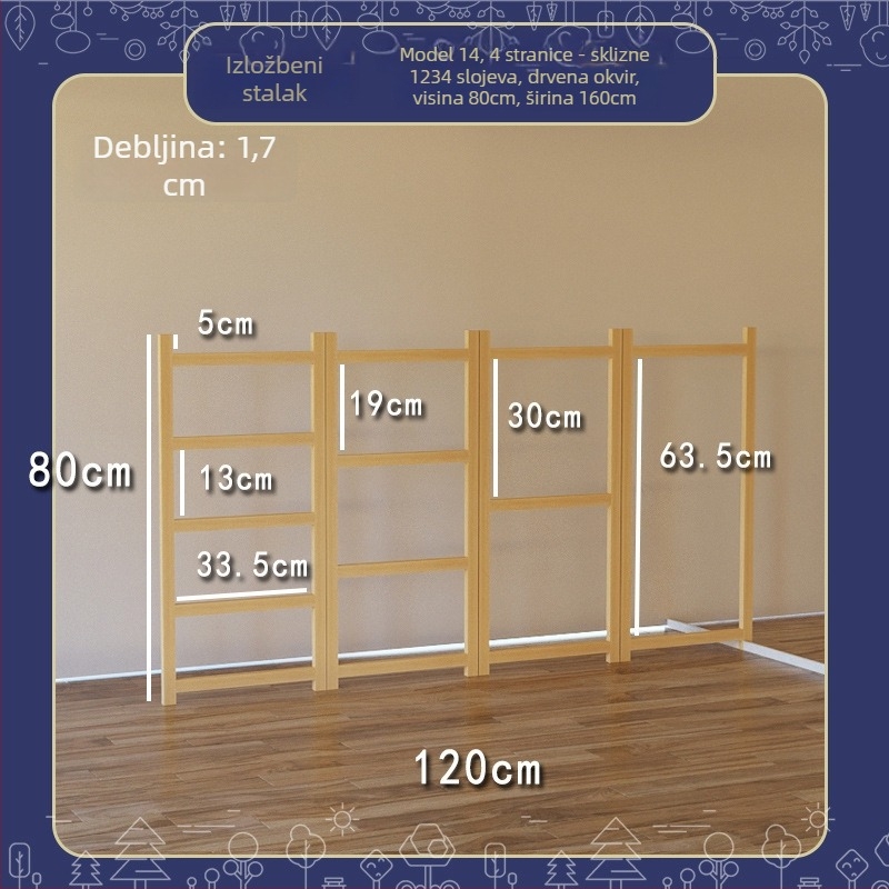 Drveni stalak za izložbu dječjih radova, s tri razine, umjetnički stil, proljeće 2025