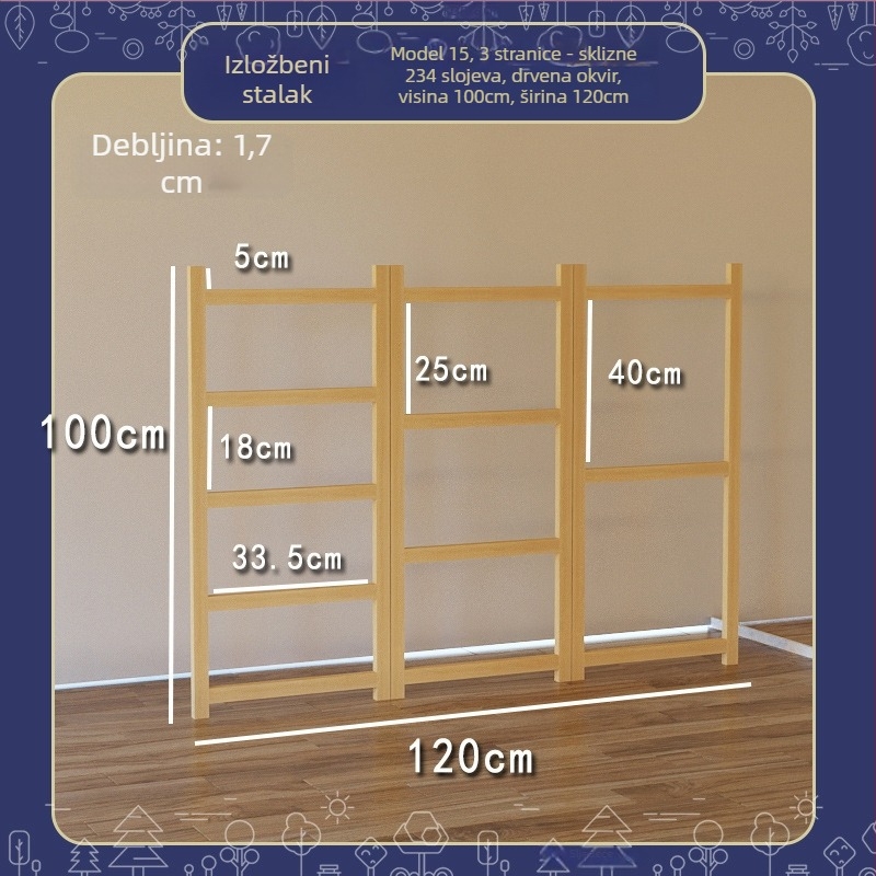 Drveni stalak za izložbu dječjih radova, s tri razine, umjetnički stil, proljeće 2025