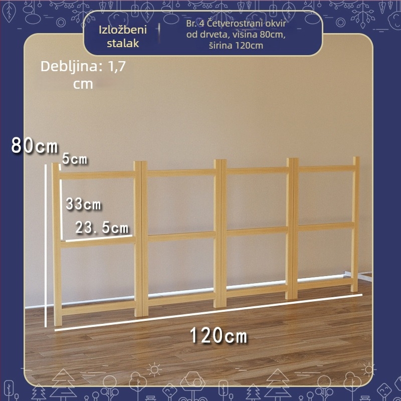 Drveni stalak za izložbu dječjih radova, s tri razine, umjetnički stil, proljeće 2025