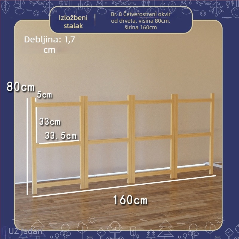 Drveni stalak za izložbu dječjih radova, s tri razine, umjetnički stil, proljeće 2025