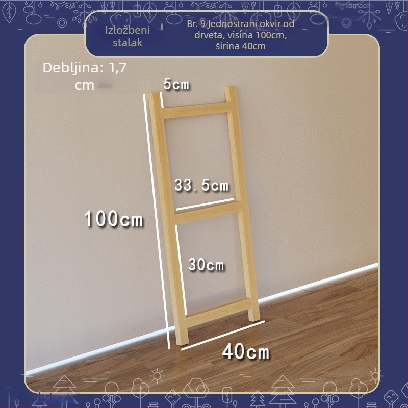 Drveni stalak za izložbu dječjih radova, s tri razine, umjetnički stil, proljeće 2025