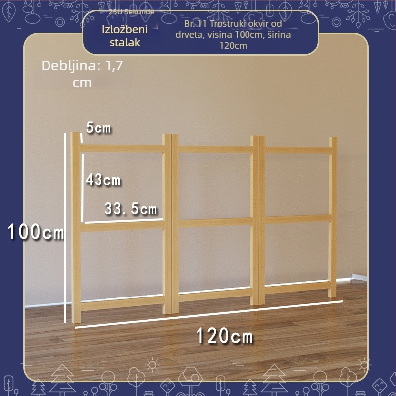 Drveni stalak za izložbu dječjih radova, s tri razine, umjetnički stil, proljeće 2025