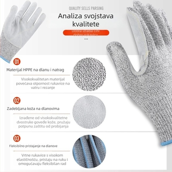 HPPE rukavice otporne na rez – Razina 5, Protiv ogrebotina, Protiv klizanja, za kuhinju i vrt, Težina 75
