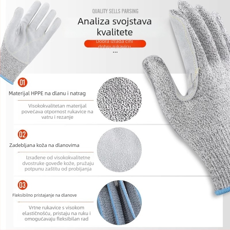 HPPE rukavice otporne na rez – Razina 5, Protiv ogrebotina, Protiv klizanja, za kuhinju i vrt, Težina 75