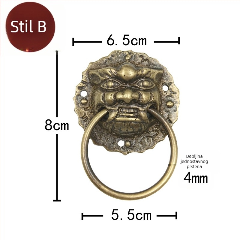 Brončani dverni prsten s glavom zvijeri, poliran, za masivne drvene kapije i dvorište vile, Beast Head model, The Fourth Bronze Hall