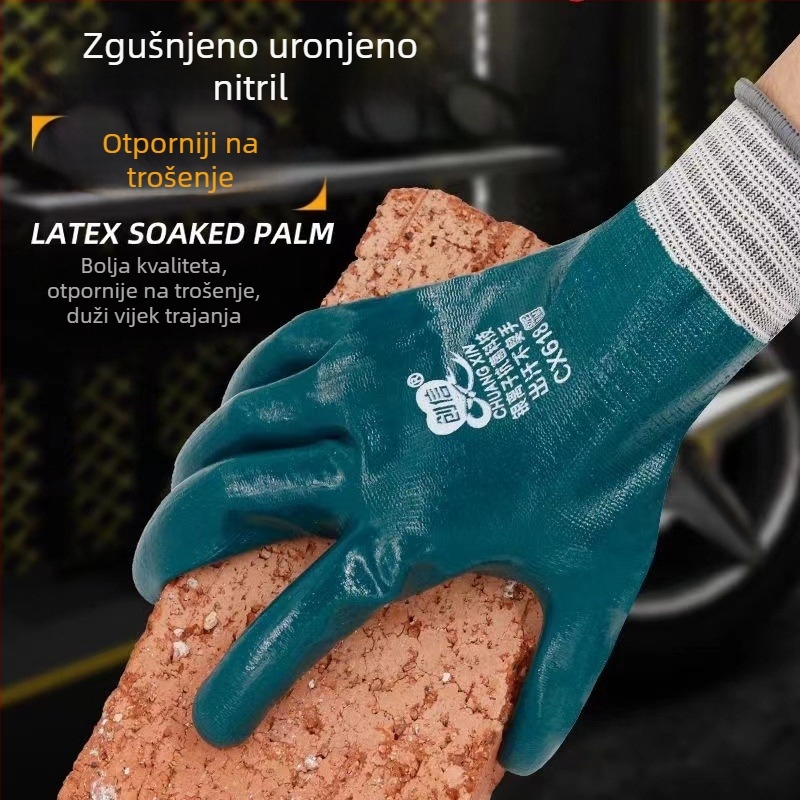 Rukavice za posao s nitrilnim premazom, otporne na habanje, vodootporne i otporne na ulje, potpuno premazane gumom