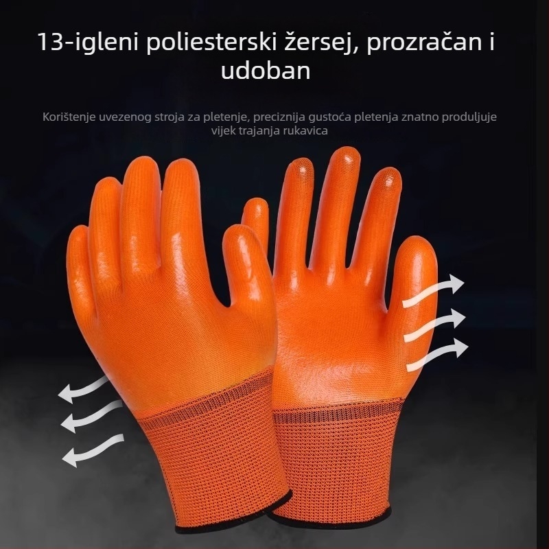 Chuangxin P358 Zaštitne radne rukavice – otporne na habanje, izuzetno debeli, protuklizne, PVC industrijske vodootporne i otporne na ulje, potpuno prekrivene gumene rukavice