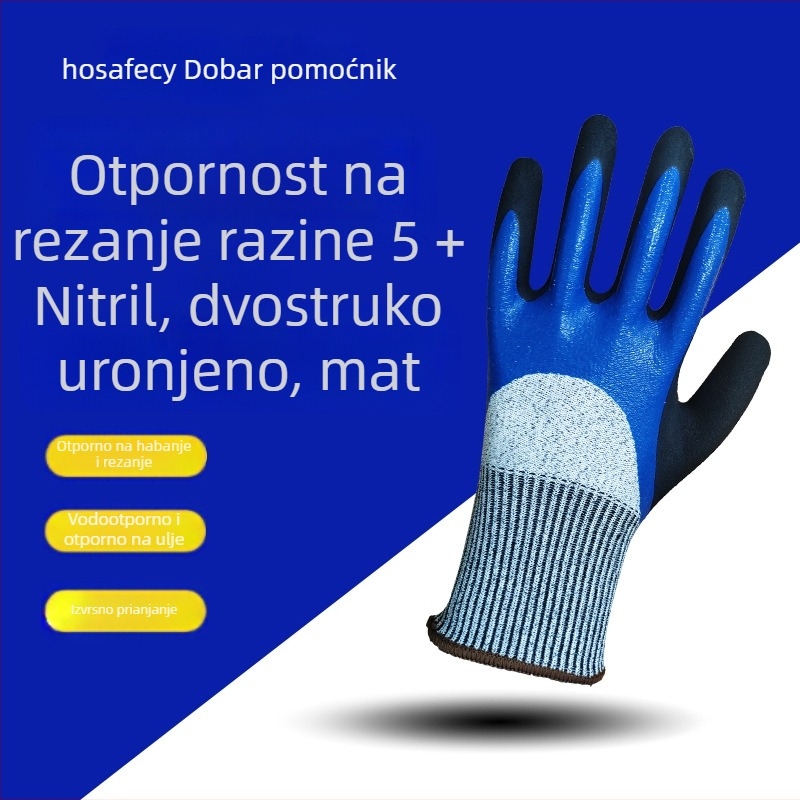 Zaštitne radne rukavice s mat završetkom, impregnirane, otporne na habanje, vodootporne, protuklizne, otporne na ulje, za preradu ribe