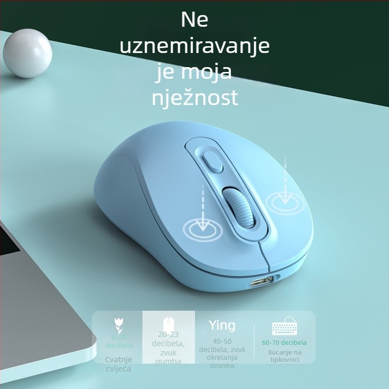 Bežični miš s dualnim načinom 2.4G/Bluetooth, DPI 1600, USB sučelje, 4 tipke, punjivi