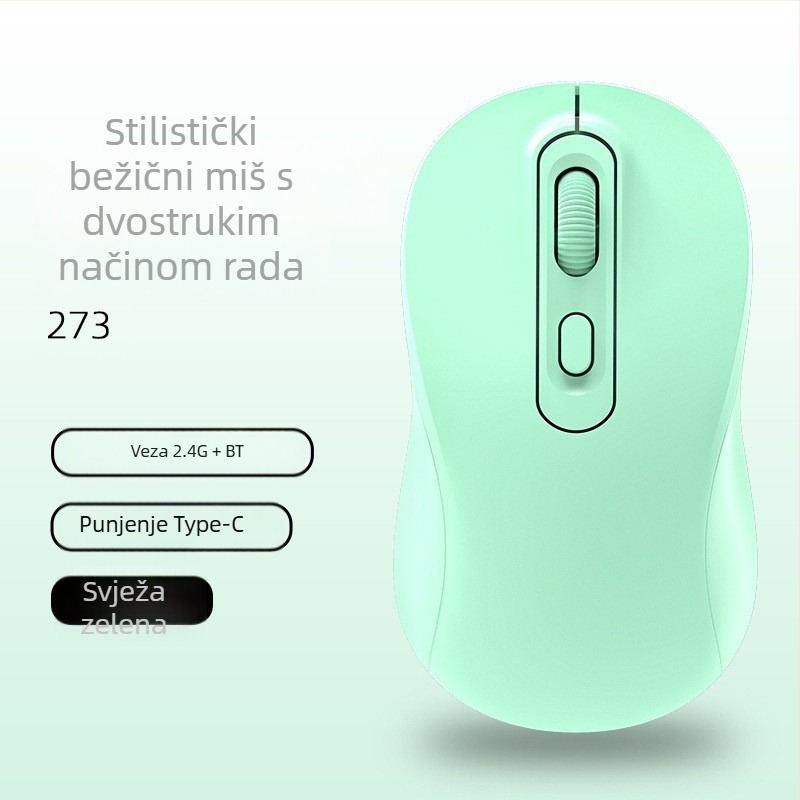 Bežični miš s dualnim načinom 2.4G/Bluetooth, DPI 1600, USB sučelje, 4 tipke, punjivi