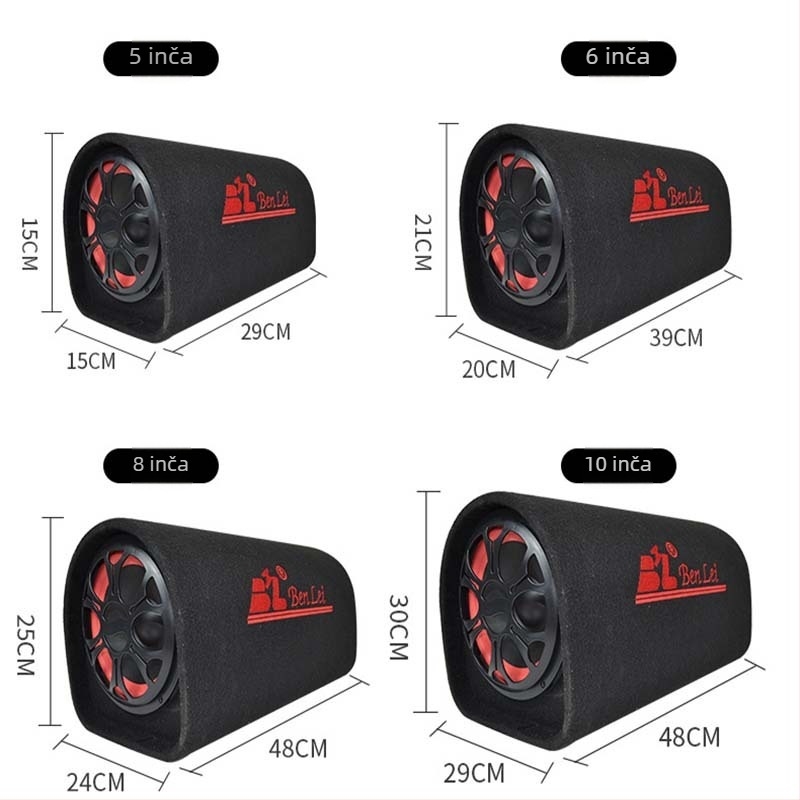Tunelski subwoofer za automobil, 12V, 60–220W, 4Ω, 50Hz–20kHz, 1% distorzija