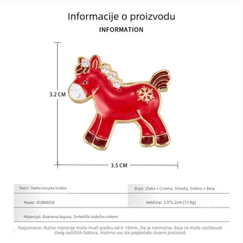 Broš iz zodijaka konj, originalni dizajn; ekološki bakar; smalt kapljasti završetak; oblik zodijačkog znaka; unisex