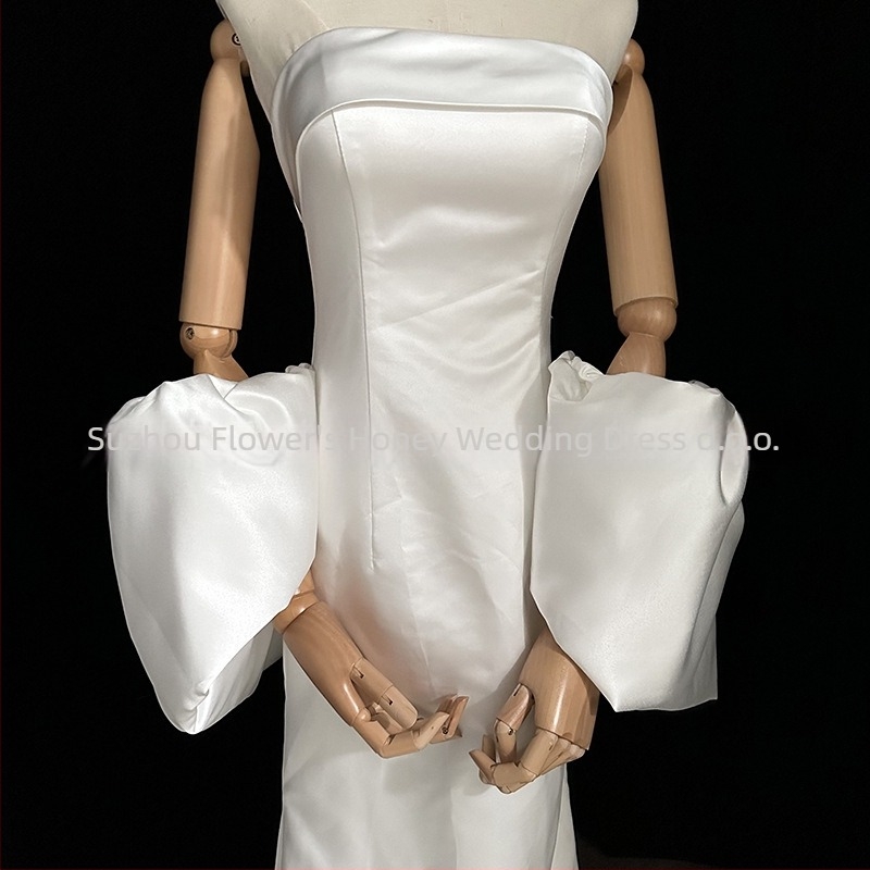 Saten šal s puff rukavima za svečani bridal look, monohromatski uzorak, jednostavan stil, dekorativni dodatak za vjenčanu fotografiju