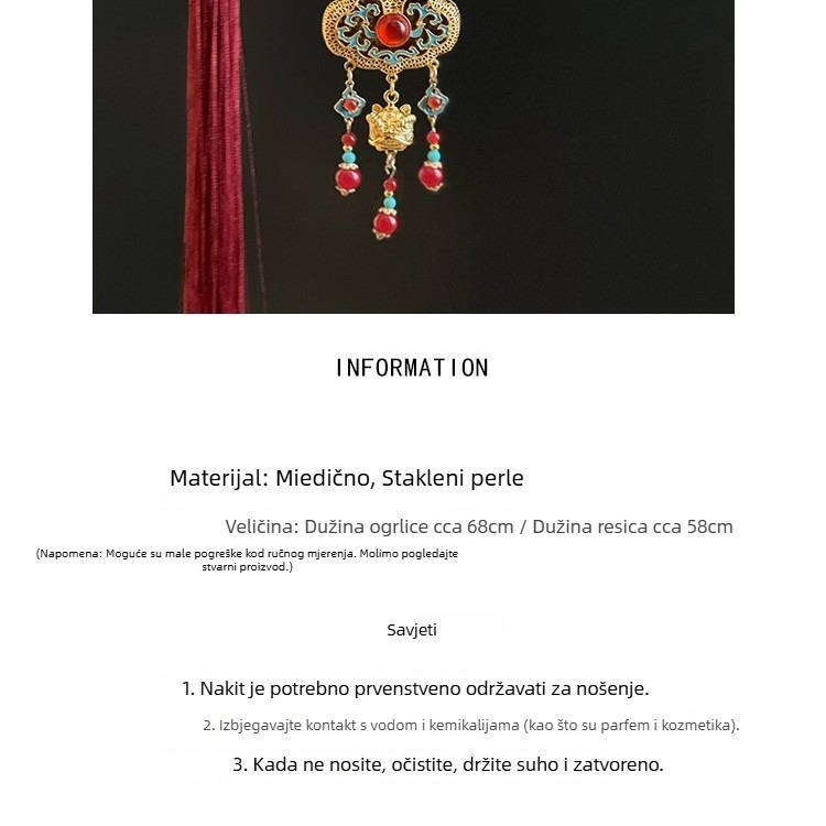 Ogrlica od zlitine s kugličnim lancem, privjesak od zlitine, etnički stil, književni retro