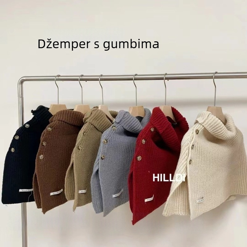 Unisex pleteni šal s gumbima i otvorom, visok ovratnik, zimski warp-knit, jednobojni uzorak, širina 53 cm, zadržava toplinu
