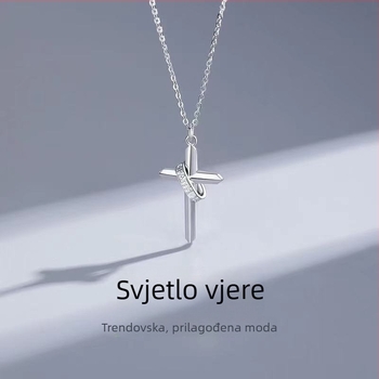 Muška ogrlica s križem, privjesak od bijelog bakra, križni lanac, više slojeva, duljina 51–80 cm