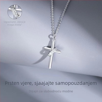 Muška ogrlica s križem, privjesak od bijelog bakra, križni lanac, više slojeva, duljina 51–80 cm