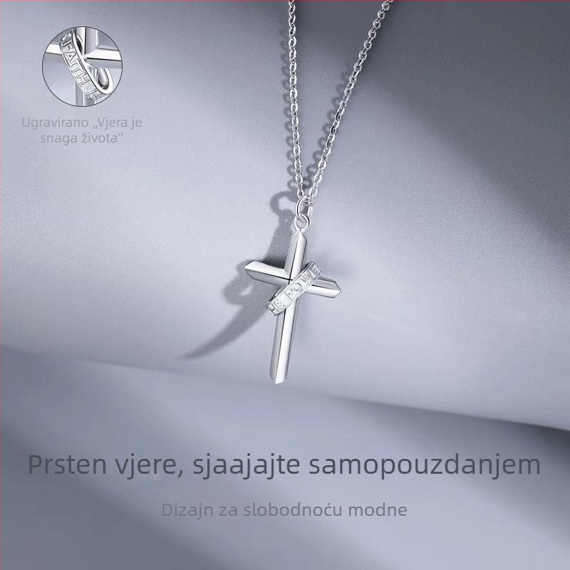 Muška ogrlica s križem, privjesak od bijelog bakra, križni lanac, više slojeva, duljina 51–80 cm