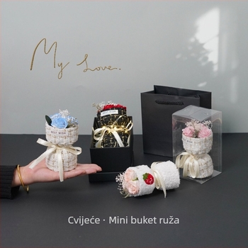 Mini buket ruža u kutiji za poklon od sapunskih cvjetova — korejski stil, vrsta ruže, spreman za darivanje, festivalni dar