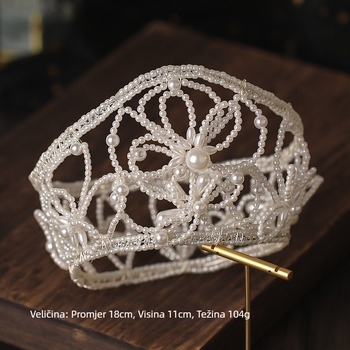 Vintage dodatak za kosu: cvjetna tiara, ručno izrađena, mješavina materijala, oblik krune, zimno izdanje 2025, pogodno za vjenčanja