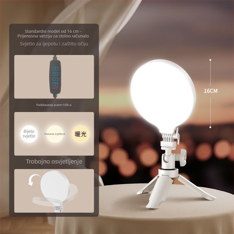 LED svjetlo za dopunu za livestream, stolna svjetiljka za ljepotu s tri temperature boje, 28W