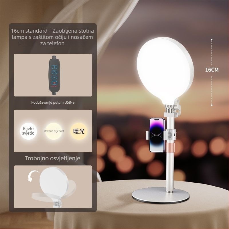 LED svjetlo za dopunu za livestream, stolna svjetiljka za ljepotu s tri temperature boje, 28W