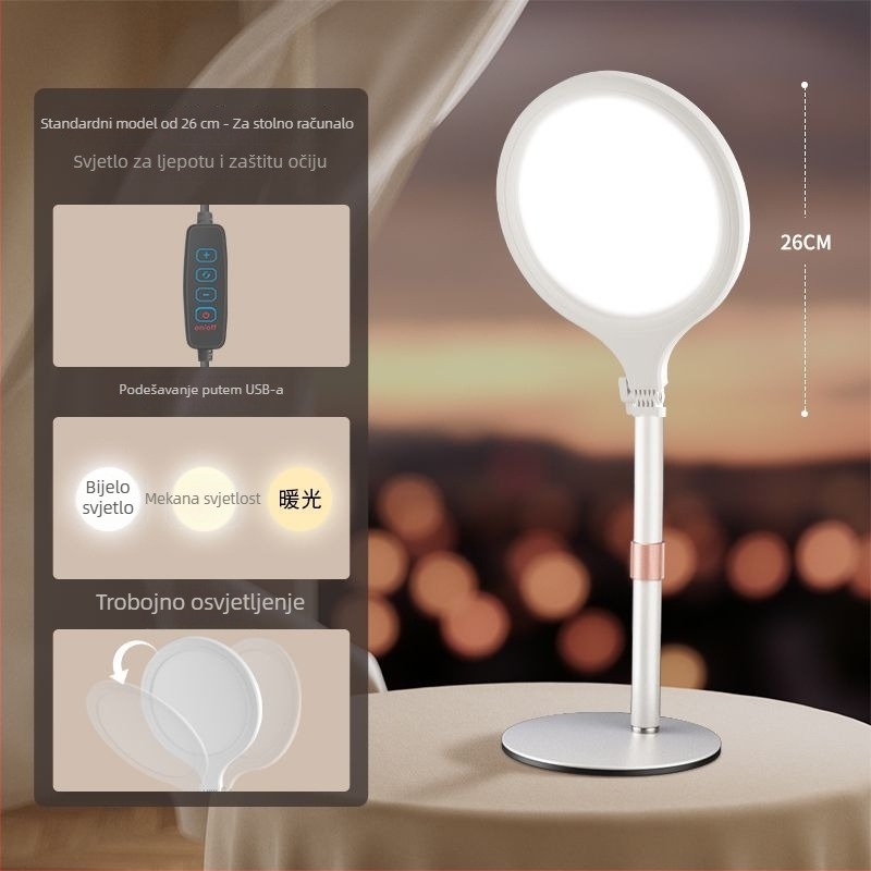LED svjetlo za dopunu za livestream, stolna svjetiljka za ljepotu s tri temperature boje, 28W